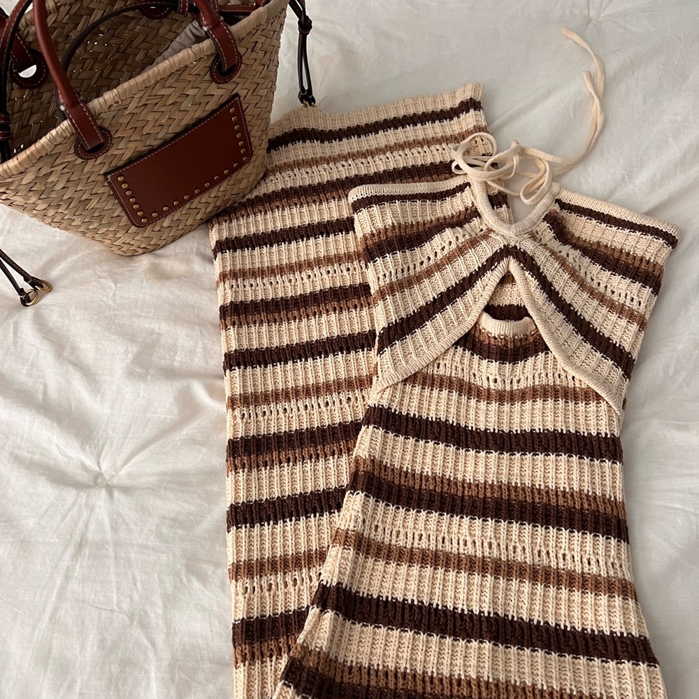 Miss Lola Brown and Cream Knit Dress